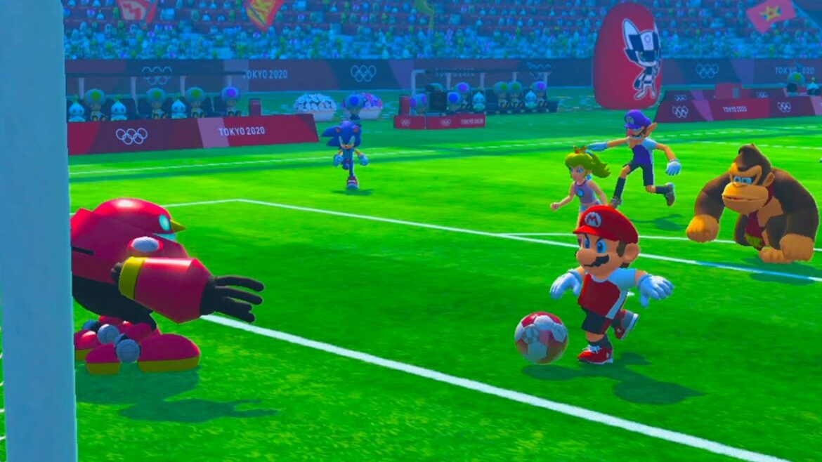 mario and sonic at the olympic games 2020 footbal donkey kong vs Peach , Peach vs Waluigi