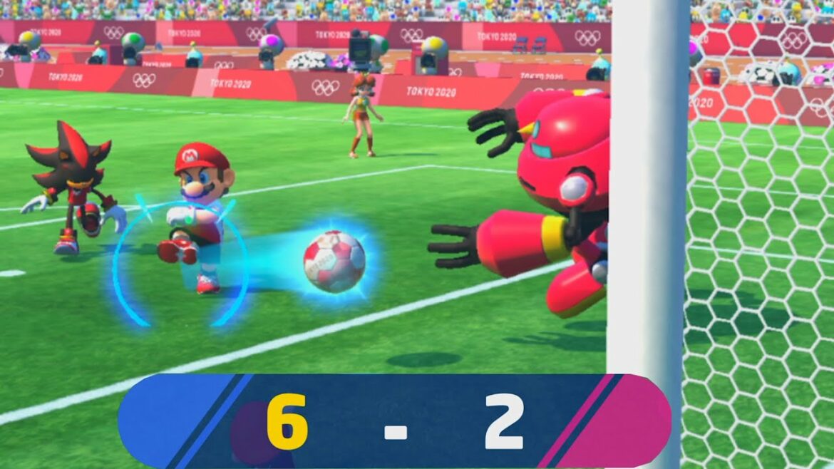 Mario and Sonic at the Olympic Games 2020 Football Mario vs Knucles and Shadow
