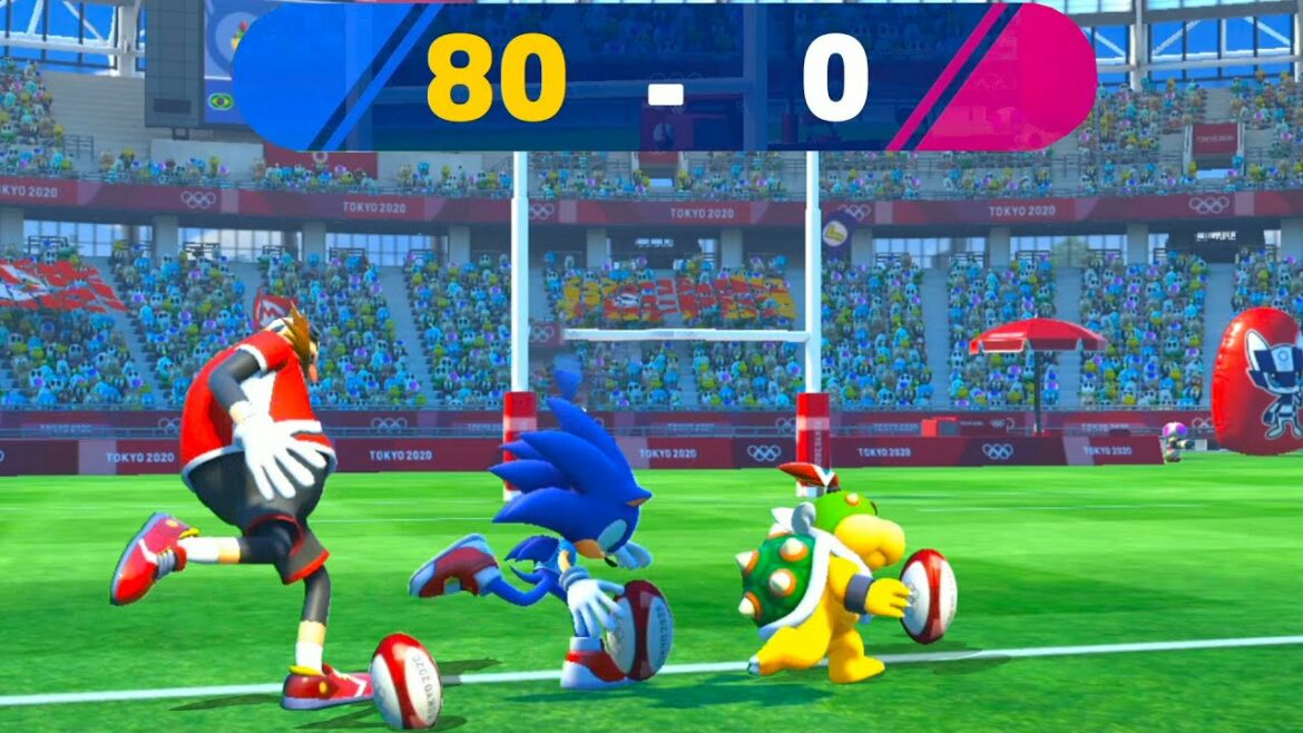 Mario and Sonic at the Tokyo 2020 Olympic Games Rugby Sevens Team Bowser vs Blaze , Sliver vs Tails