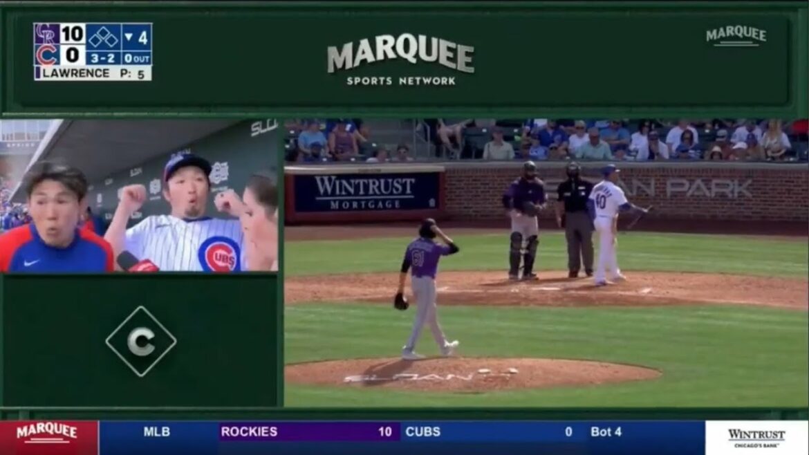 Cubs Seiya Suzuki almost hit by foul ball during dugout interview