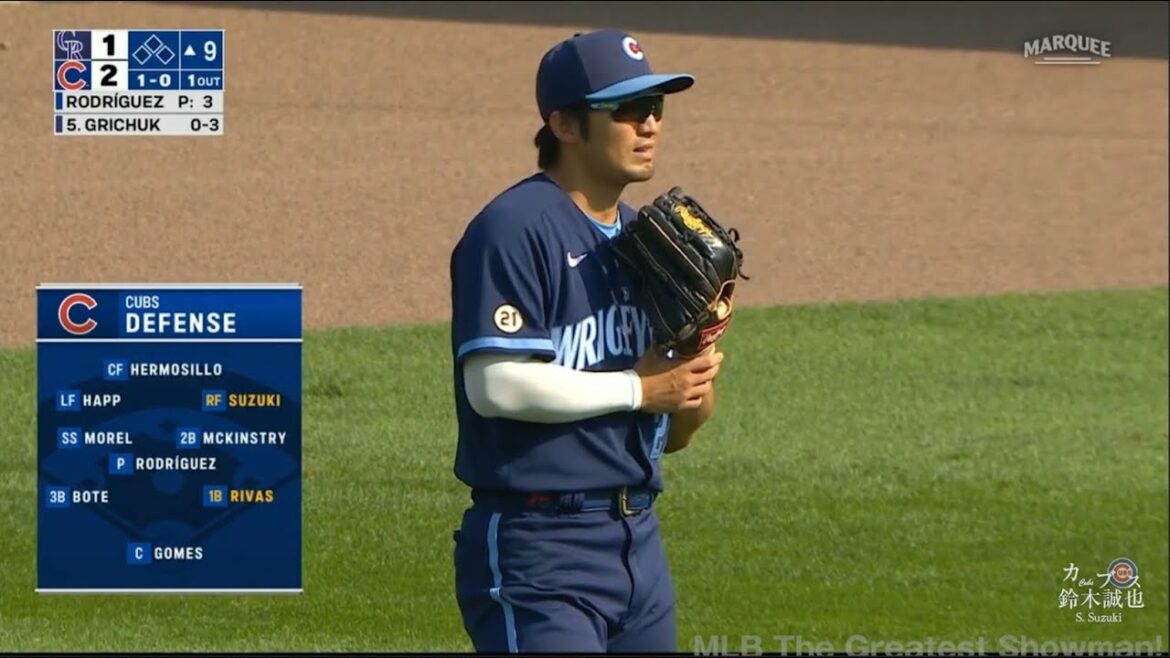 [Seiya Suzuki]Participated in defense only in the 9th inning!  !  Although he had a swollen hand after being hit by a pitch in the game against the Mets on the 14th, he showed a healthy appearance!  !