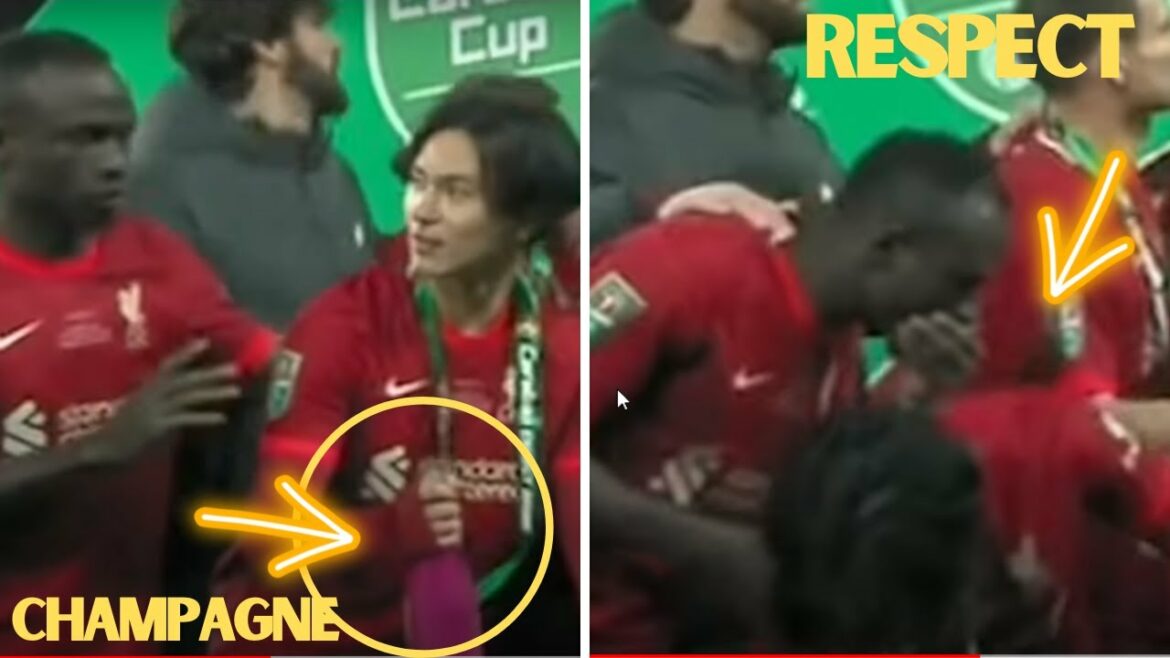 Sadio Mane asked Minamino not to spray champagne, so he put it back down Sadio Mane asked Minamino not to spray champagne, so he put it back down