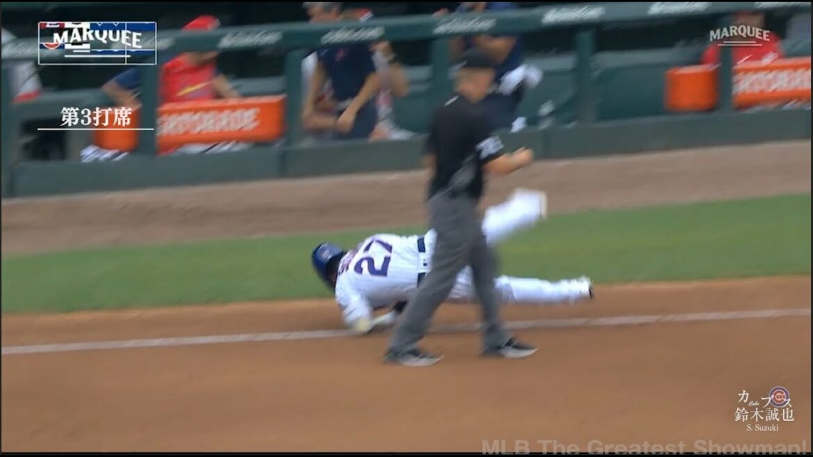 [Seiya Suzuki]Is Seiya okay?!  ! 3rd at bat Hitting two ground balls and running to 1st base, he sprained his leg and fell while making one turn...