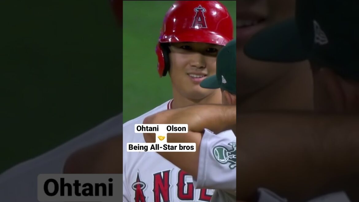 Shohei Ohtani laughs with Matt Olson
