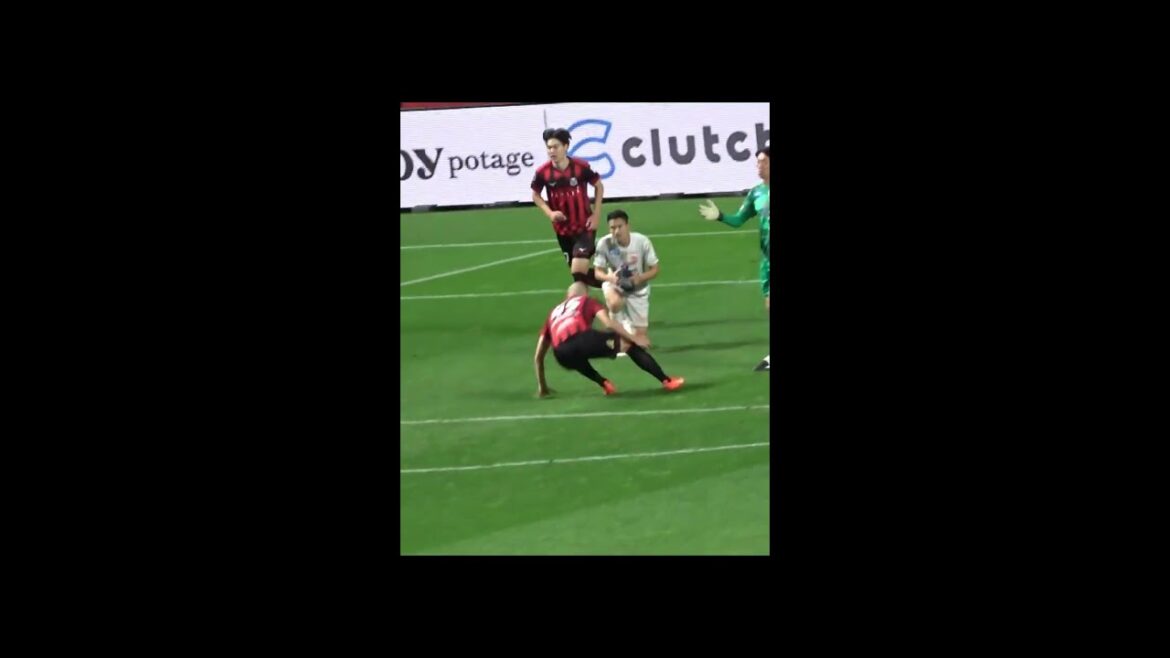 Sapporo FW Nakajima failed to take a foul from Shimizu GK Gonda