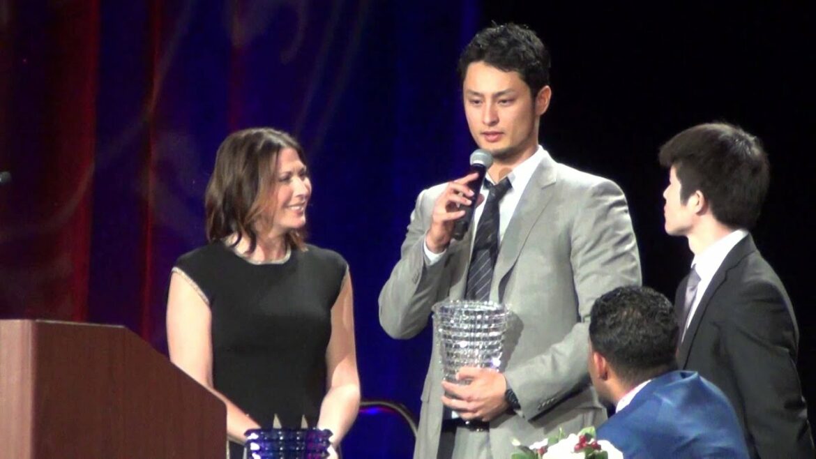 Yu Darvish Texas Rangers Best Pitcher Award Ceremony English Interview 2015!  (January 23, 2015)