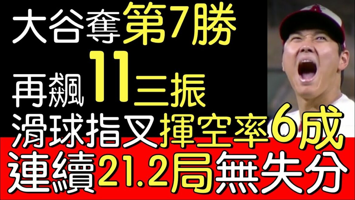 Shohei Otani's performance in 5.2 innings, 11 strikeouts, 1 walk, 0 loss, and 0 loss (2022/6/29)