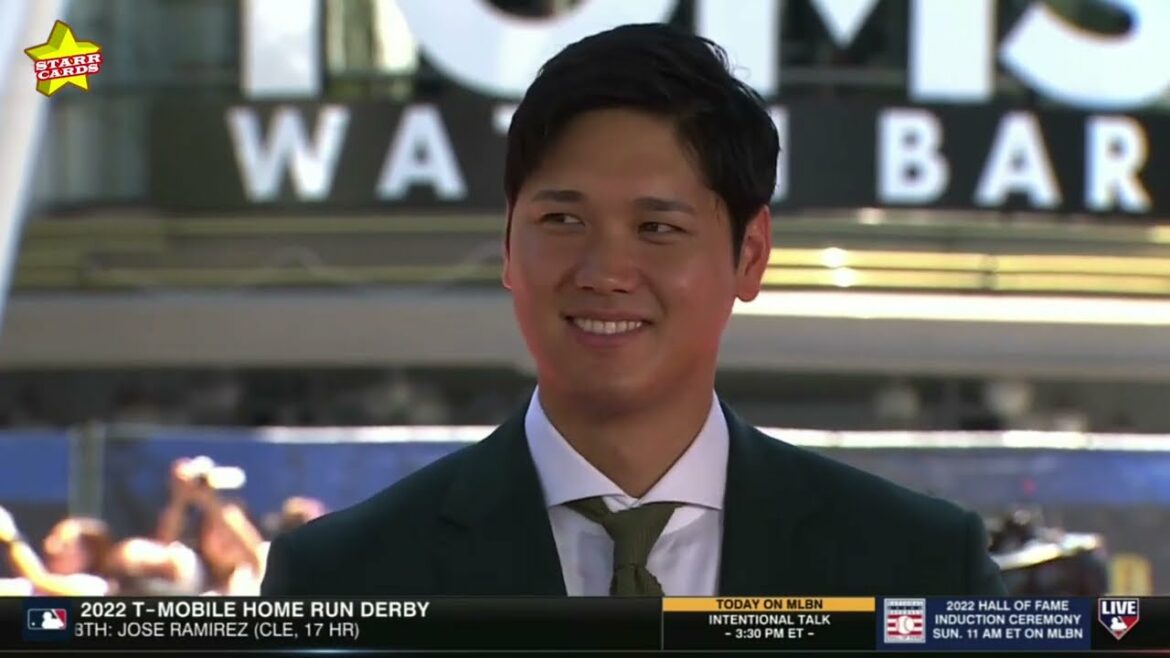 Shohei Ohtani rocks the All-Star Game red carpet event looking dapper in dark-green suit and tie