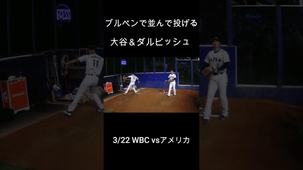 Otani and Darvish throwing side by side in the bullpen