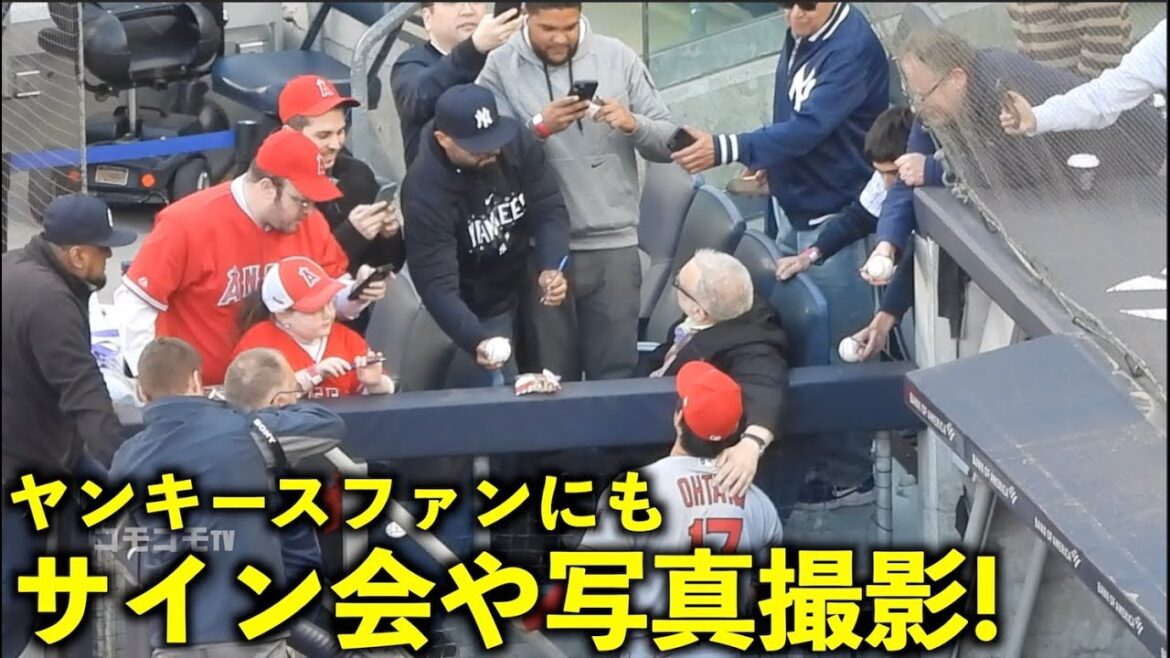 Also for enemy fans! Shohei Otani Great fan service for fans of both armies with autograph sessions and photo shoots![Local footage]Angels vs Yankees Game 2 4/20