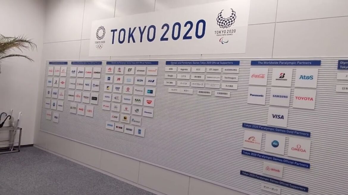 Sponsor board of the organizing committee of the Tokyo Olympics that once existed