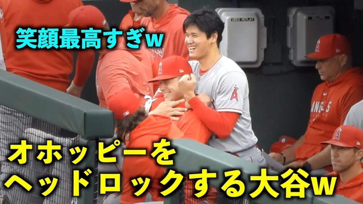 He looks happy lol Shohei Otani headlocks Ohhoppy![Local footage]Angels vs Orioles Round 2 May 17