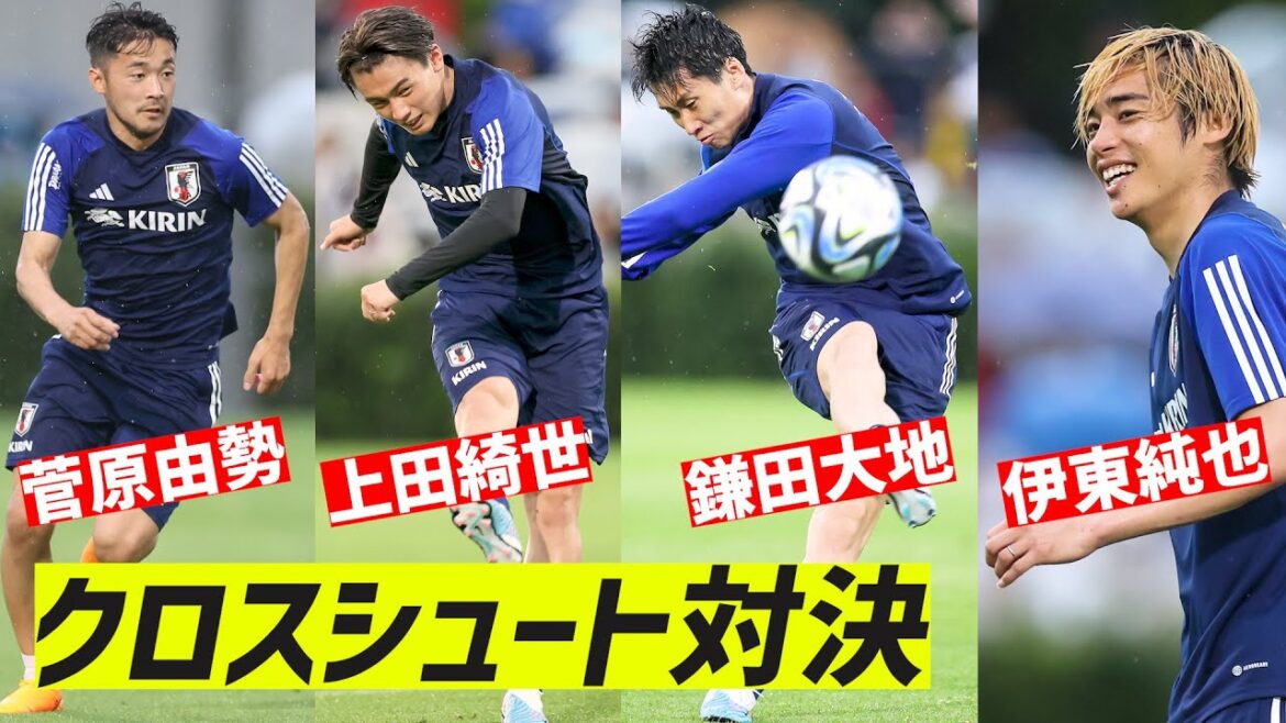 [Japan National Team]Daichi Kamata, Kiyo Ueda, Junya Ito and Yusei Sugawara practiced shooting from crosses while staying behind
