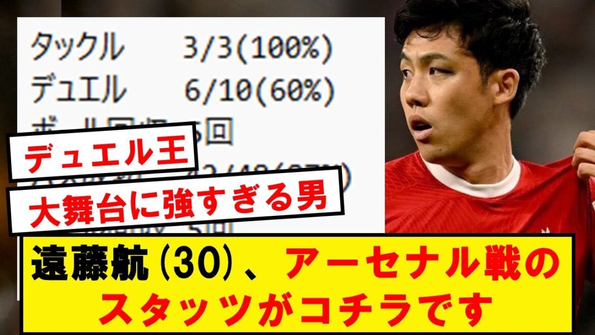 [Duel King]Wataru Endo's most important stats against Arsenal are here.