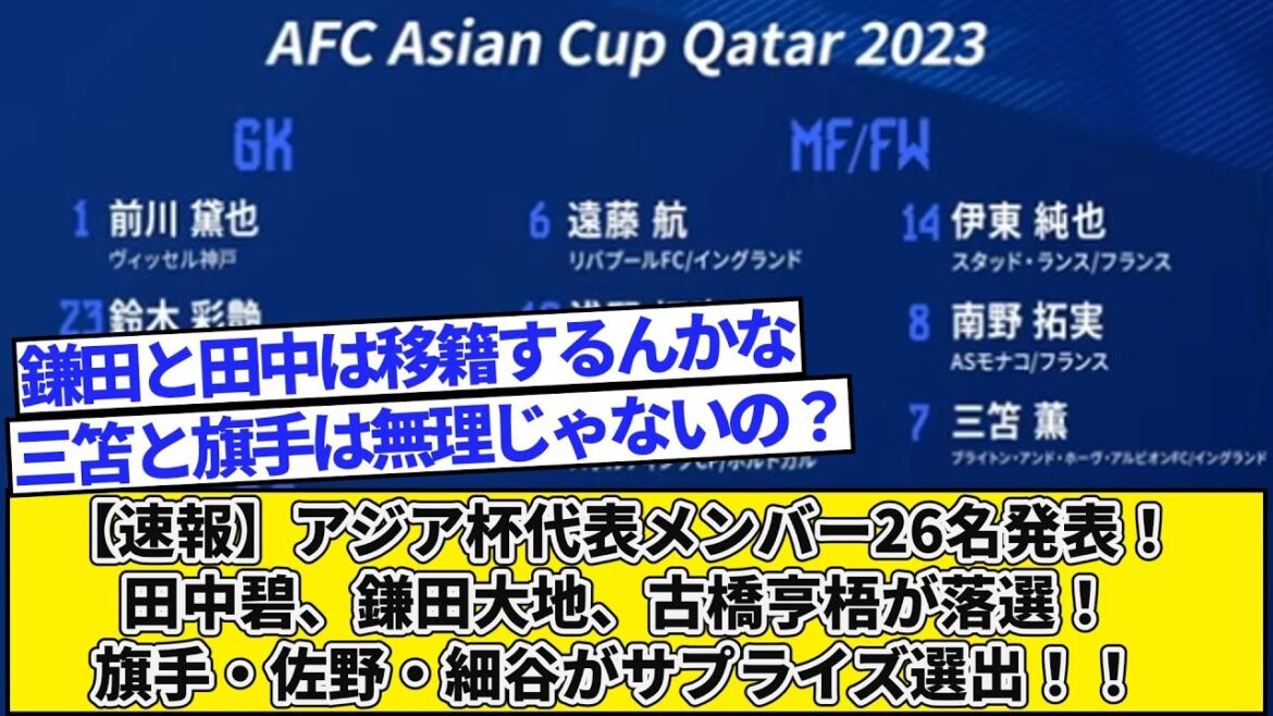 [Breaking News]26 Asian Cup representative members announced! Aoi Tanaka, Daichi Kamata, and Kogo Furuhashi are defeated! Hatate, Sano, and Hosoya are surprise selections!  !