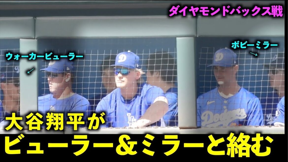 Talk to the pitchers!Shohei Ohtani interacts with Walker Buehler and Bobby Miller[Local footage]March 11th Dodgers vs. Diamondbacks opening game