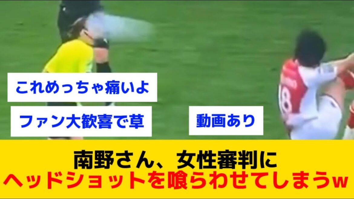 [Unusual play]Mr. Minamino gives a head shot to a female referee www (with video)
