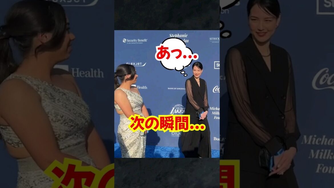 Mamiko's wife makes eye contact with the woman next to him during an interview with Shohei Otani... #Shohei Otani #Mamiko #Mamiko Tanaka