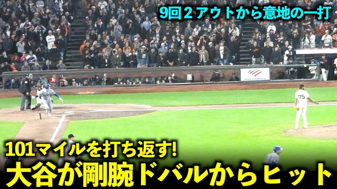 Hit back 101 miles! Shohei Otani hits a strong hit from Doval with two outs in the 9th inning![Local footage]May 16th Dodgers vs. Giants Game 3