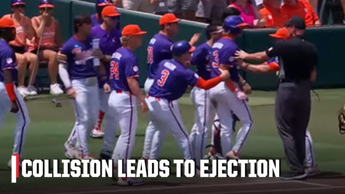 COLLISION ➡️ SKIRMISH ➡️ EJECTION ‼️ Clemson & Florida players get into it 👀 | ESPN College Baseball