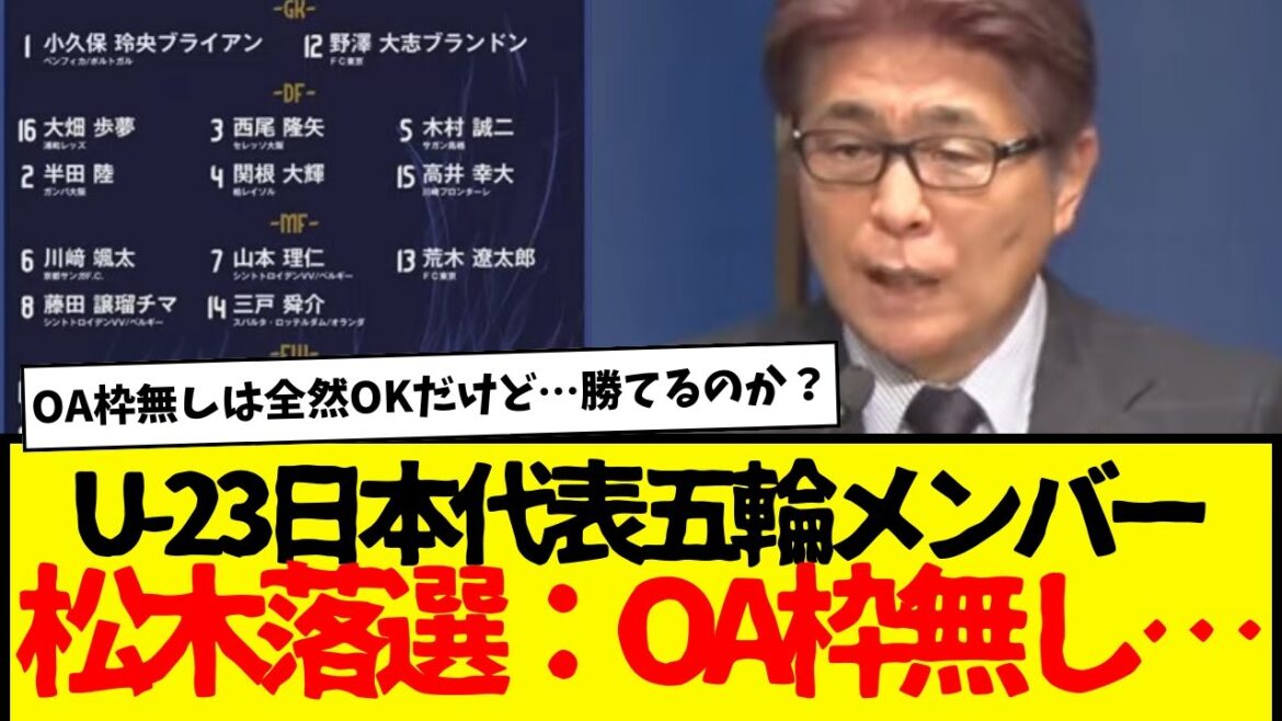 The U-23 Japan Soccer Team Olympic members have been announced… Matsuki is unexpectedly not selected… and there is no broadcast slot!!! The U-23 Japan Soccer Team Olympic members have been announced... Matsuki is unexpectedly not selected... and there is no broadcast slot!!!