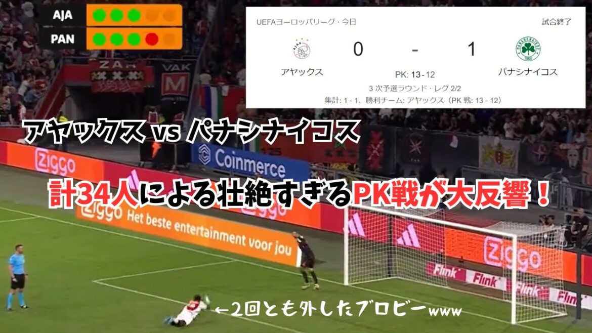 [Sad news]In the third round of the Europa League qualifiers, Ajax vs Panathinaikos, a showdown between two of Europe's most prestigious teams, saw an unexpected turn of events! A total of 34 players participated in a brutal penalty shootout that caused a big stir!