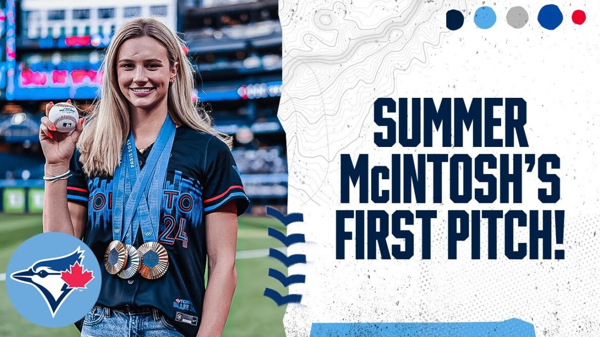 Three-time Olympic Champion, Summer McIntosh, throws the ceremonial first pitch for the Blue Jays! Three-time Olympic Champion, Summer McIntosh, throws the ceremonial first pitch for the Blue Jays!
