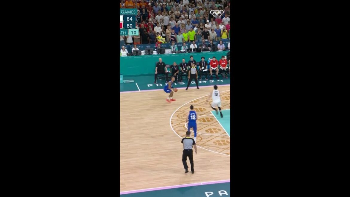 Sheesh! 🤯🏀  What a move from Matthew Strazel in the France vs Japan #Paris2024 game. #Olympics