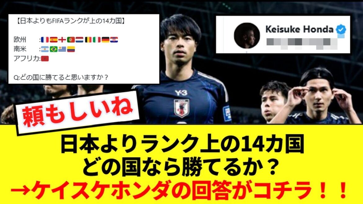 [Good news]Which country can win among the 14 countries higher in FIFA ranking than Japan? Honda gives a complete answer to the question lol