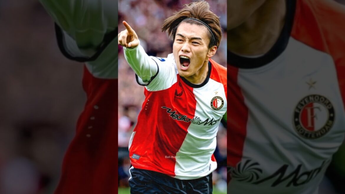 Ayase Ueda concludes Feyenoord's goal celebration vs Bayern Munich #ligachampions #football #shorts