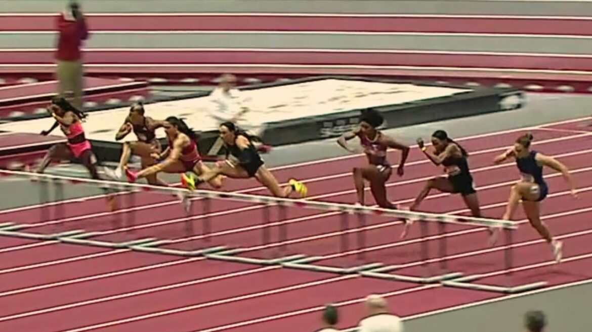 Olympic hurdlers run the 60m hurdles