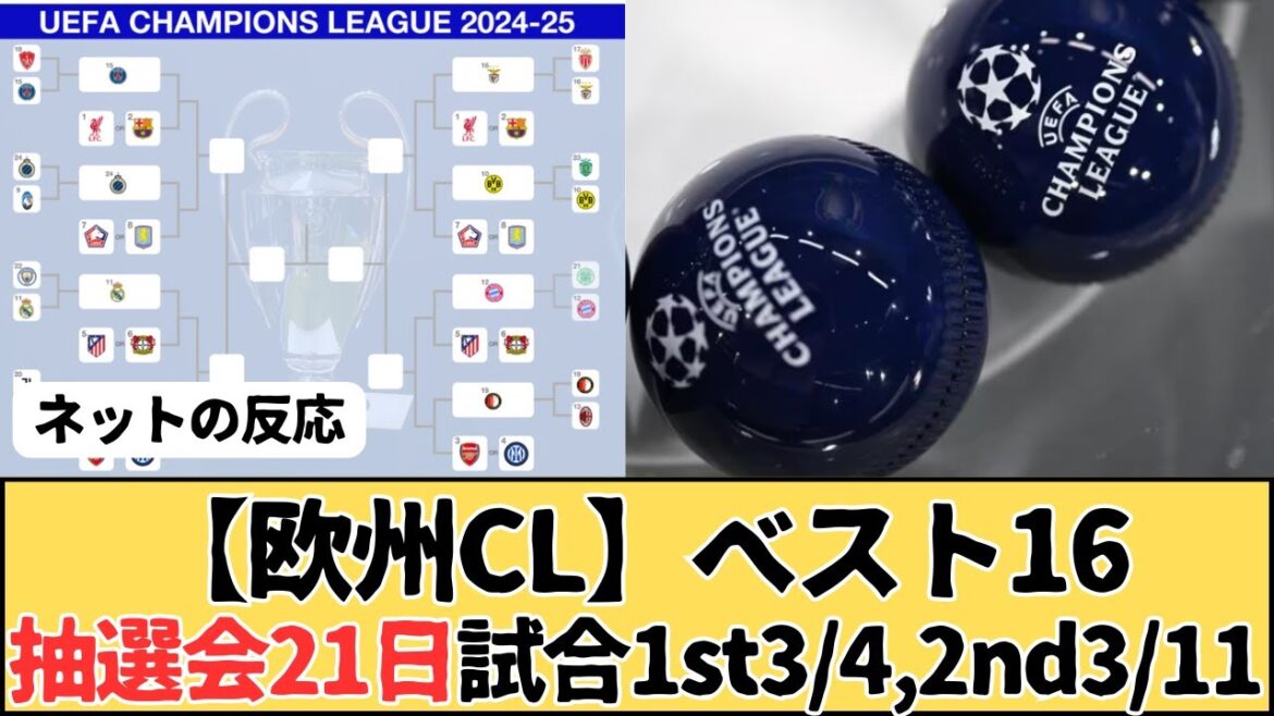 (European Champions League) The final 16 is confirmed, and the lottery will be held on the 21st, and the matches will be scheduled for the first 3/4-5 and 2nd 3/11-12.