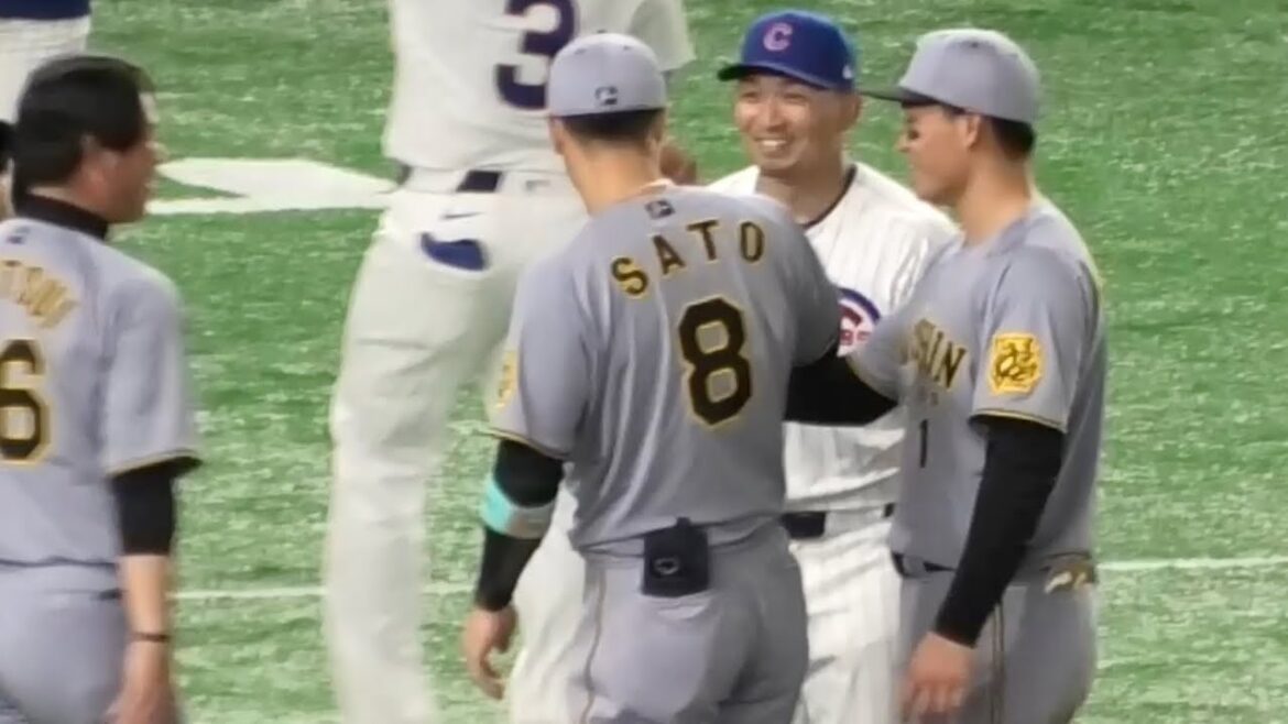 After the match, Oyama, Satotel and Morishita exchange greetings with Cubs Suzuki Seiya! MLB Tokyo Series Preseason Game March 15, 2025