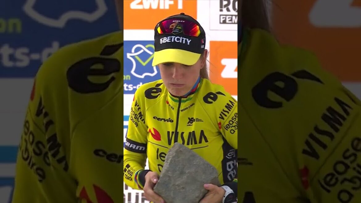 When you realise how heavy the Paris-Roubaix trophy is! 🏆 Huge congrats to Pauline Ferrand-Prévot 👏