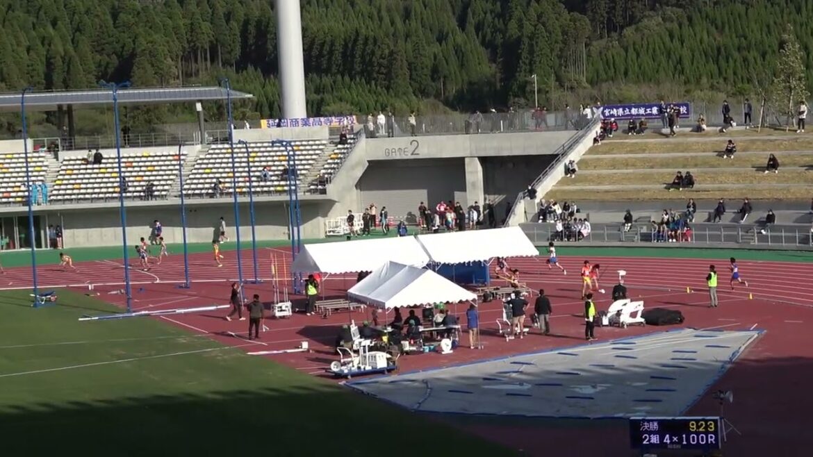 20250413164240 Miyazaki Prefectural Records Association Co-Opening 4 x 100 mR 2 Group Miyakonojo Commercial High School Yasuraku Kouyuu/Doryo Takumu/Fukudome Yuma/Sakamoto Shiki