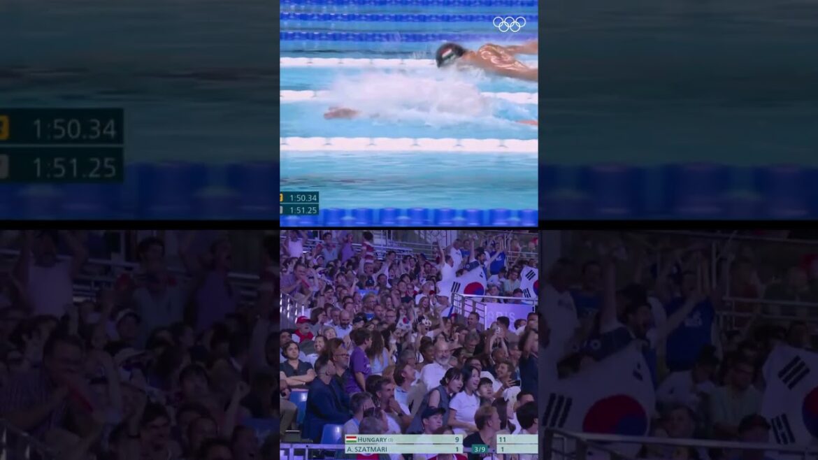 When Leon Marchand's win brought fencing action to a halt! From 7km away! 😲