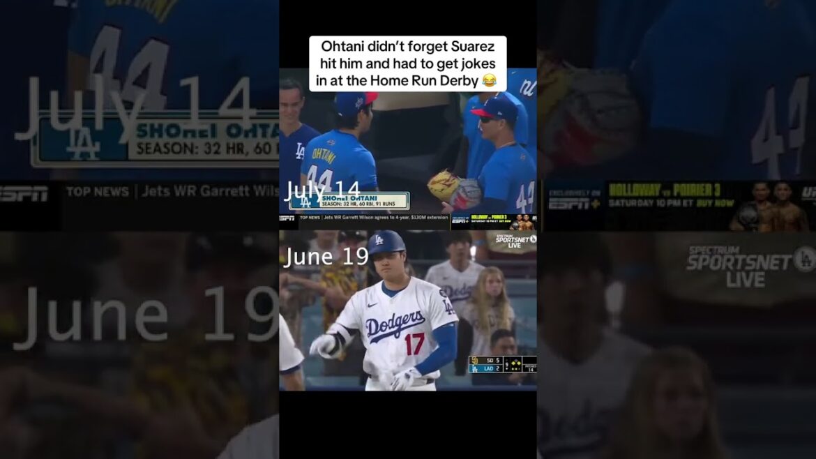 Shohei Ohtani joked with Robert Suarez, pretending his shoulder still hurt from last month 😂