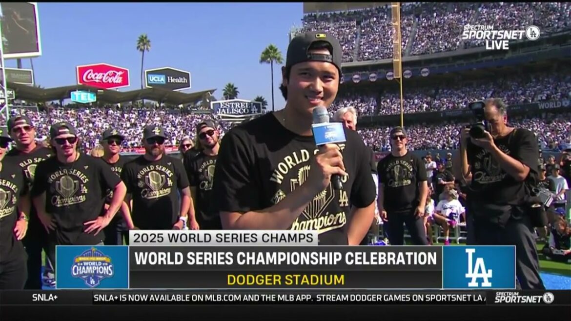 Shohei Ohtani Says He's Ready to Win Another World Series, Address Dodger Stadium Crowd In English