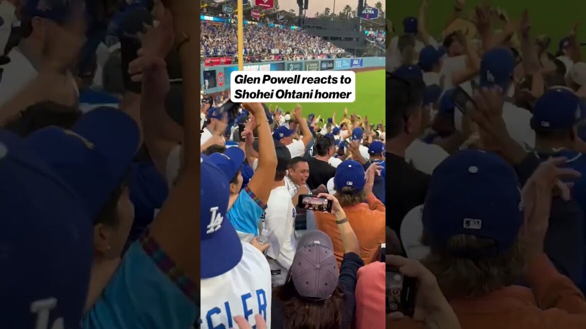 Glen Powell's reaction to Shohei Ohtani's HR 🤘👏 #ladodgers #mlb #worldseries