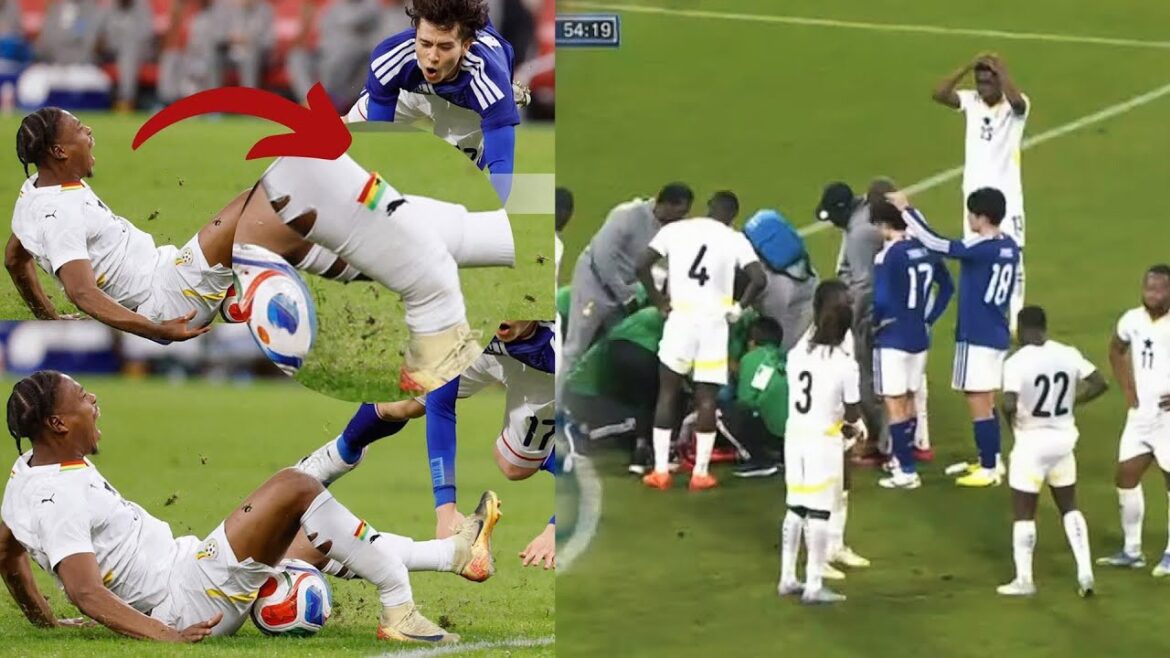 Abu Francis’ leg break' injury during the Kirin Cup match against Japan. Japan 2-0 Ghana
