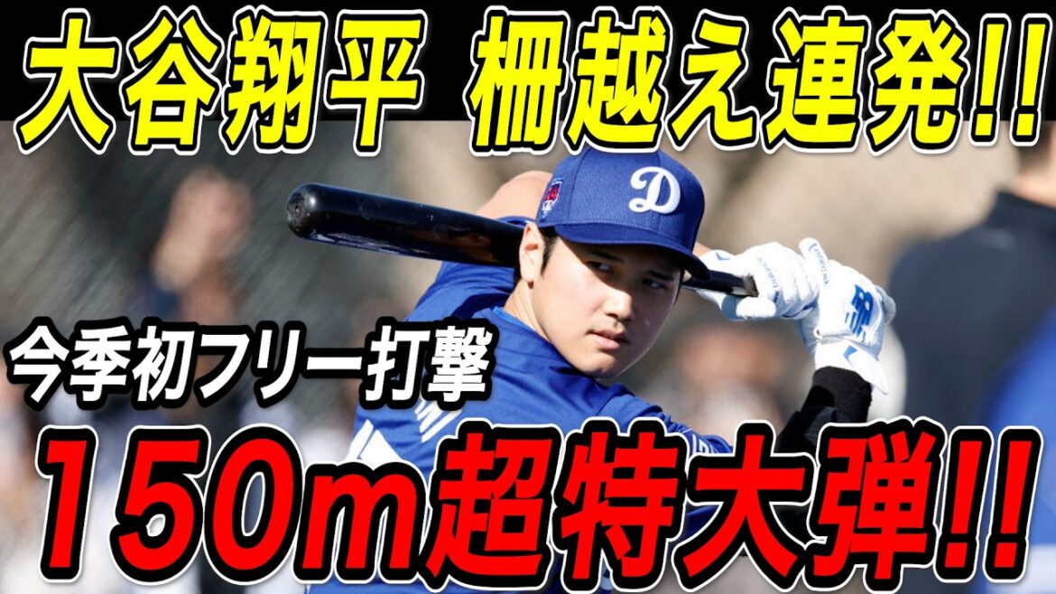 Shohei Otani 150m super large bullet! ! This is the first free shot of this camp, and he fires over the fence! Dodgers Camp[February 18][MLB/Shohei Otani/Overseas Reaction]