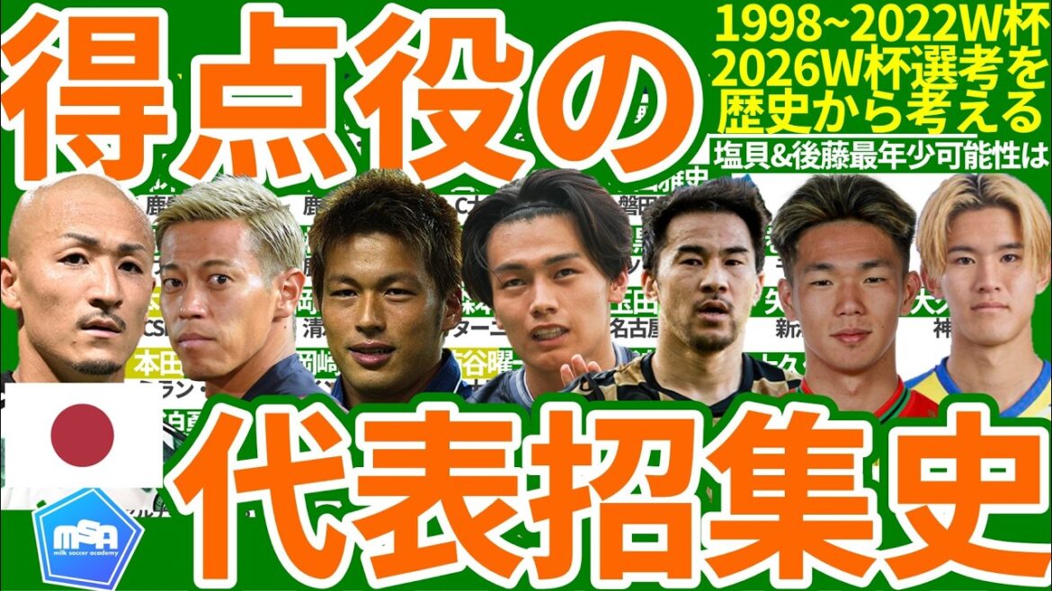 [Japan's World Cup FW squad selection history]From Masashi Nakayama, who scored his first goal, to Takayuki Suzuki & Keiji Tamada, Keisuke Honda, who played in three consecutive tournaments, and Daenen Maeda at the Qatar tournament, and the 2026 North and Central American candidate group, it is a battle of players with the best personal data ever