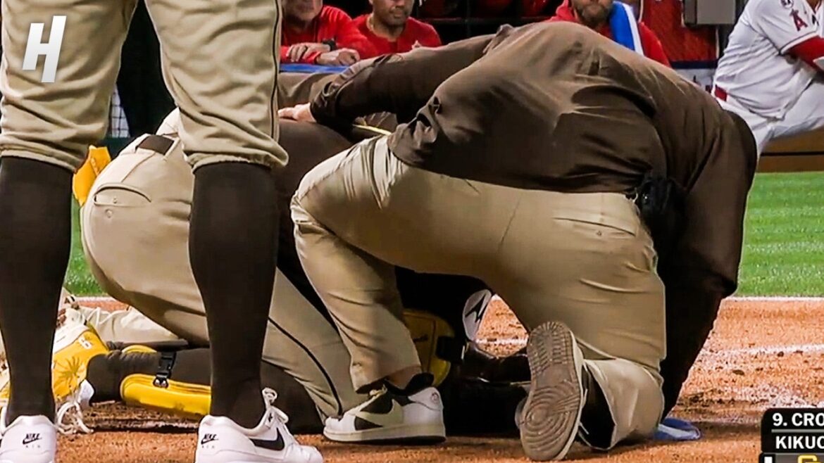 97 MPH Fastball from Yusei Kikuchi hits Jake Cronenworth in the JAW 😱
