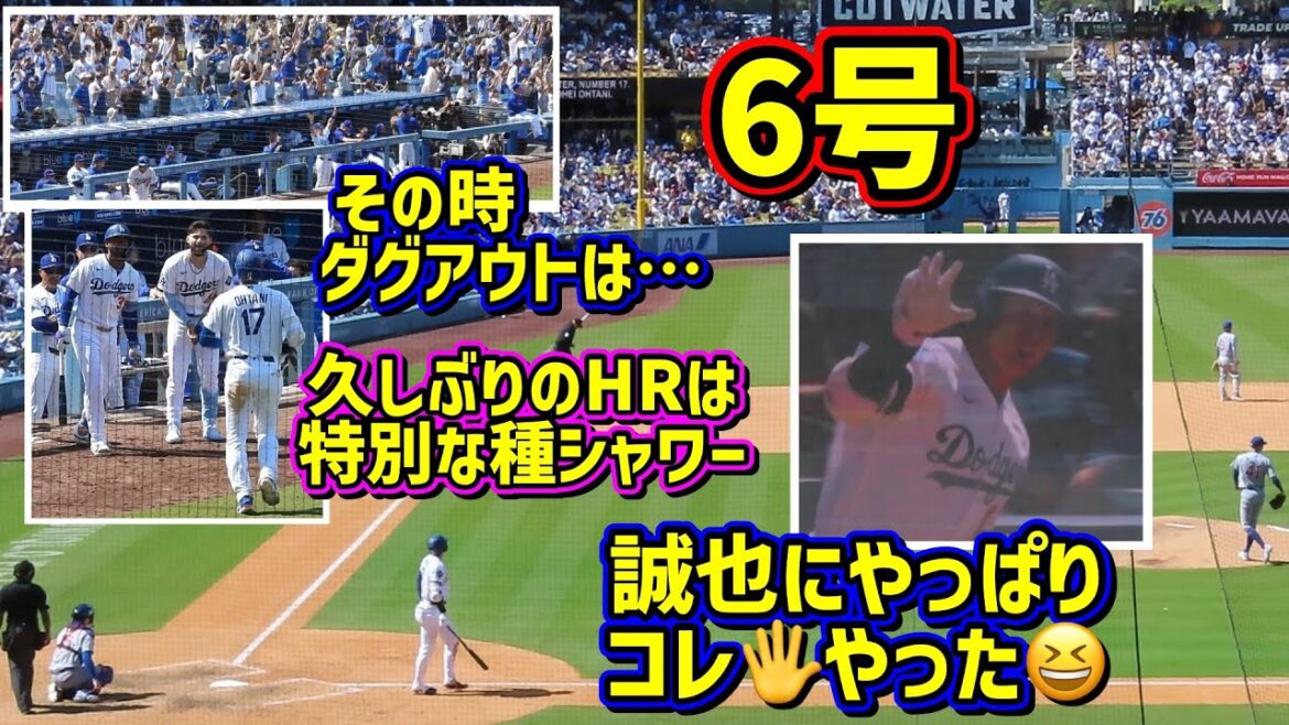 No. 6!! ️Hit it in front of my good friend Seiya 🖐️ A special seed shower with his first home run in 12 games 😆[Local footage]4/26 vs Cubs ShoheiOhtani Homerun