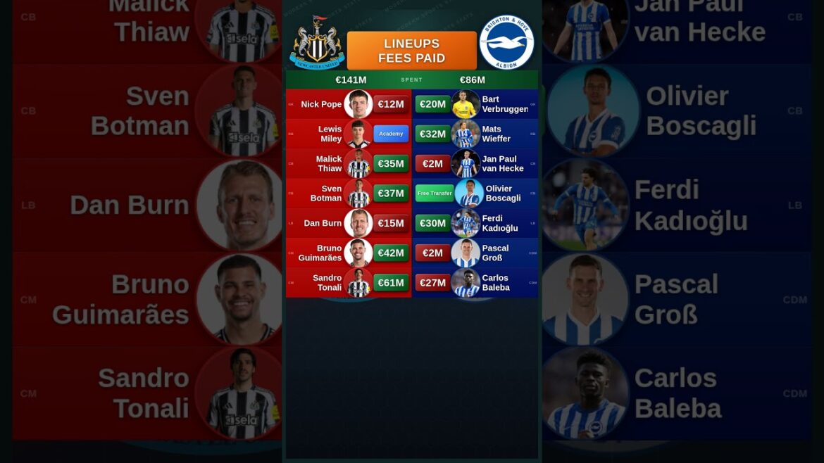 Newcastle vs Brighton Lineups Cost Newcastle vs Brighton Lineups Cost