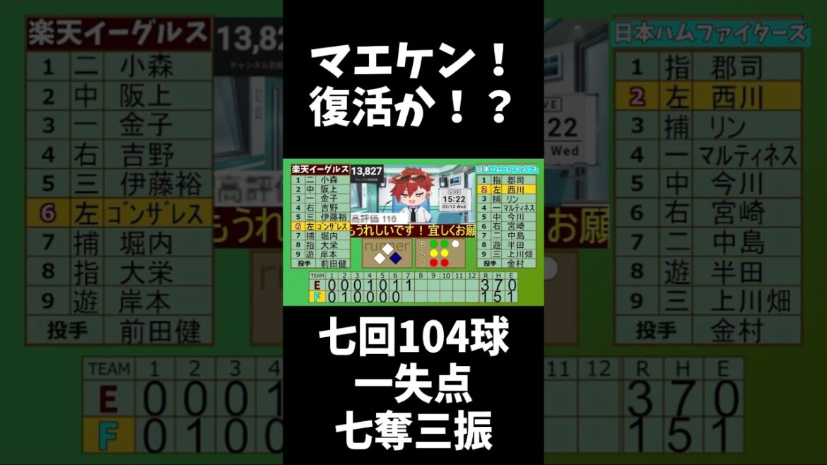 [Signs of recovery]Farm Rakuten Eagles Kenta Maeda 7 innings, 1 run allowed, 7 strikeouts #shorts