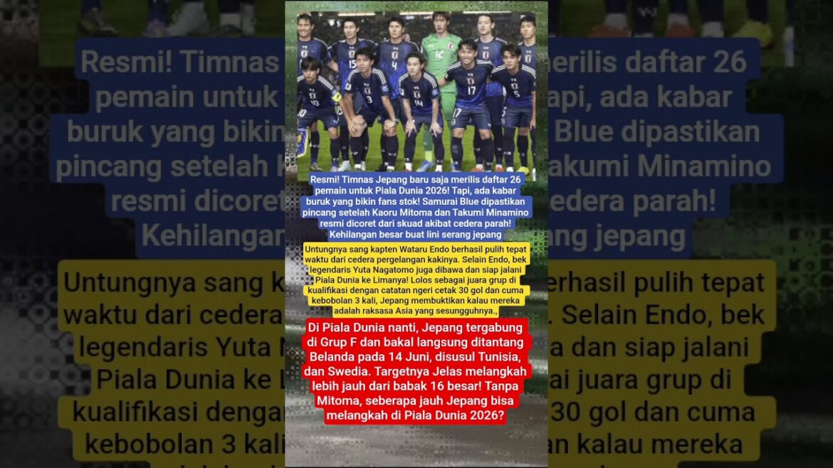 Japan Announces 26 Players for 2026 Pildun! Mitoma and Minamino Absent #worldcup2026 #japan #shorts