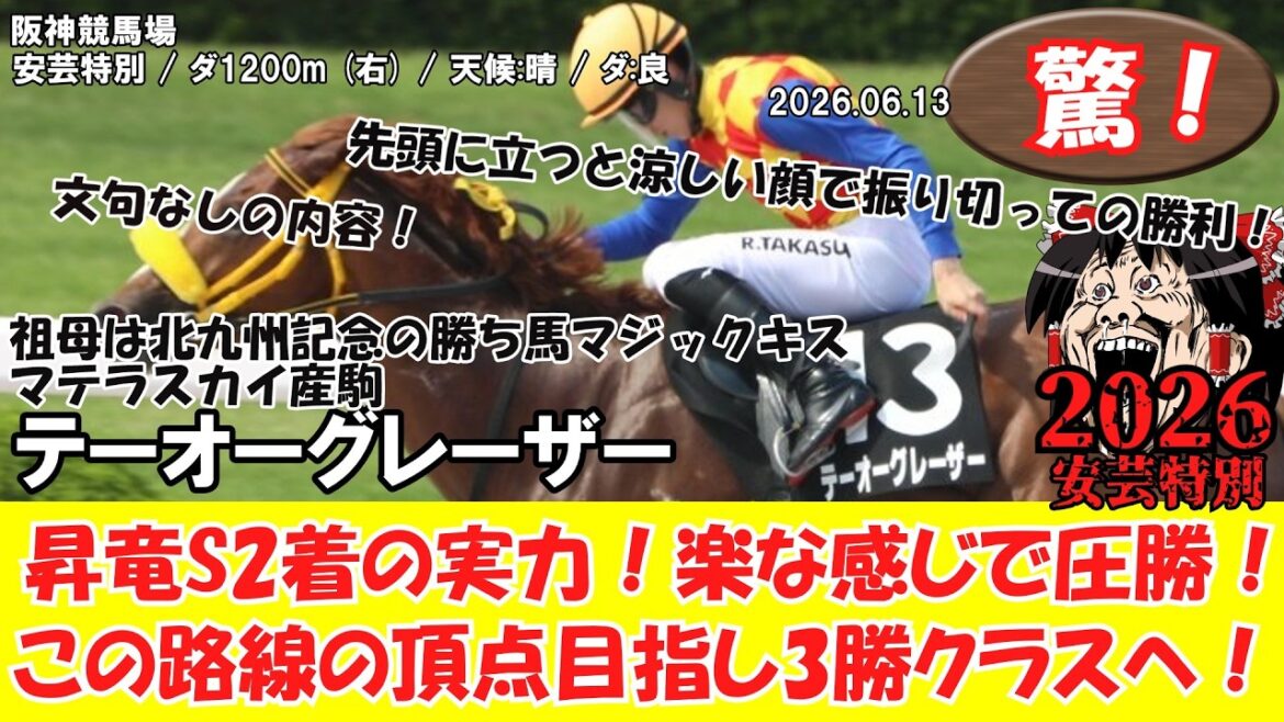 [Horse racing]The ability of Shoryu S 2nd place! An easy victory! Aiming for the top of this route to the 3-win class! Aki Special (2026.06.13・Hanshin 10R) 2026 / Theo Glaser