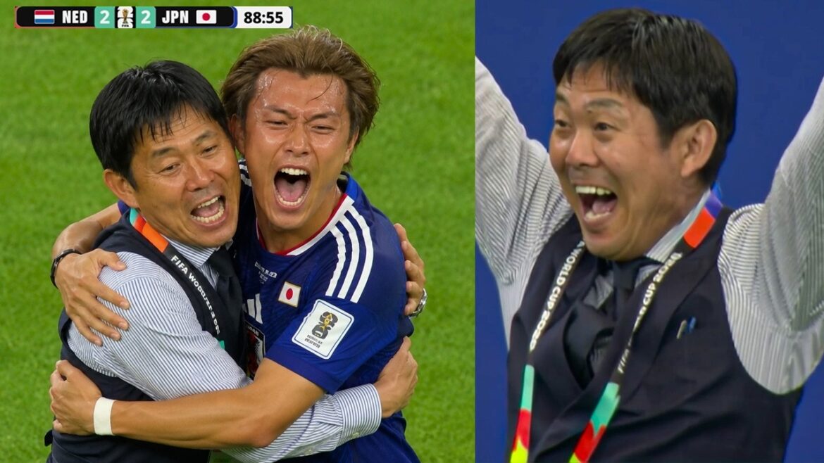 Japan Coach Amazing Reaction on 89th Minute Daichi Kamada Goal, Netherlands vs Japan 2-2 Highlights