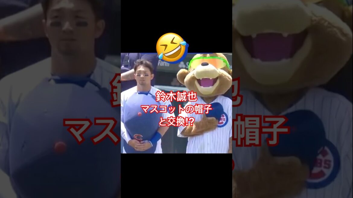 [Seiya Suzuki]Steals the hat from Cubs mascot Clark⁈🤣
